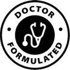 Black and white seller seal with a stethoscope reading Doctor Formulated