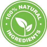 Green seller roundel with a leaf reading 100% Natural Ingredients