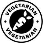 Black and white seller seal with a carrot reading Vegetarian